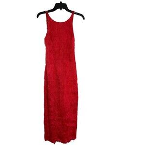 Topshop Red Feather Shimmer Halter Open Back Slit Dress Size 4 Formal Prom Maxi